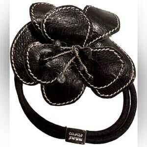 Colette Malouf Leather Cutout Flower bendable beaded hair band bow NWOT neutral